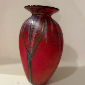 Satava signed Elegant Red Vase with Tree Design